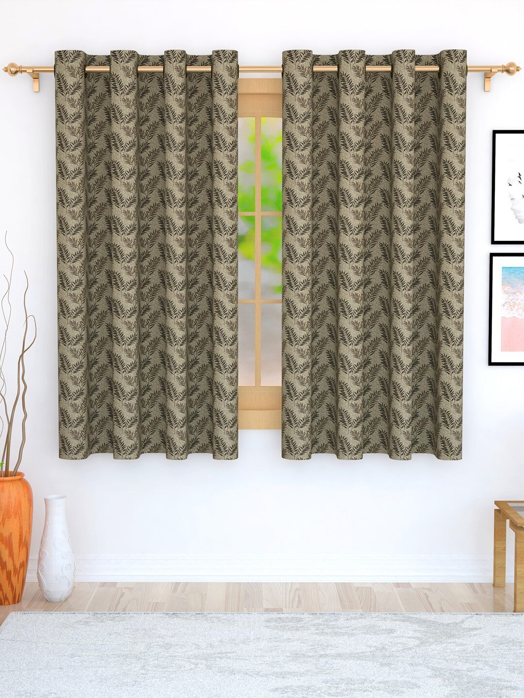 

Story@home Brown Set of 2 Floral Room Darkening Window Curtain