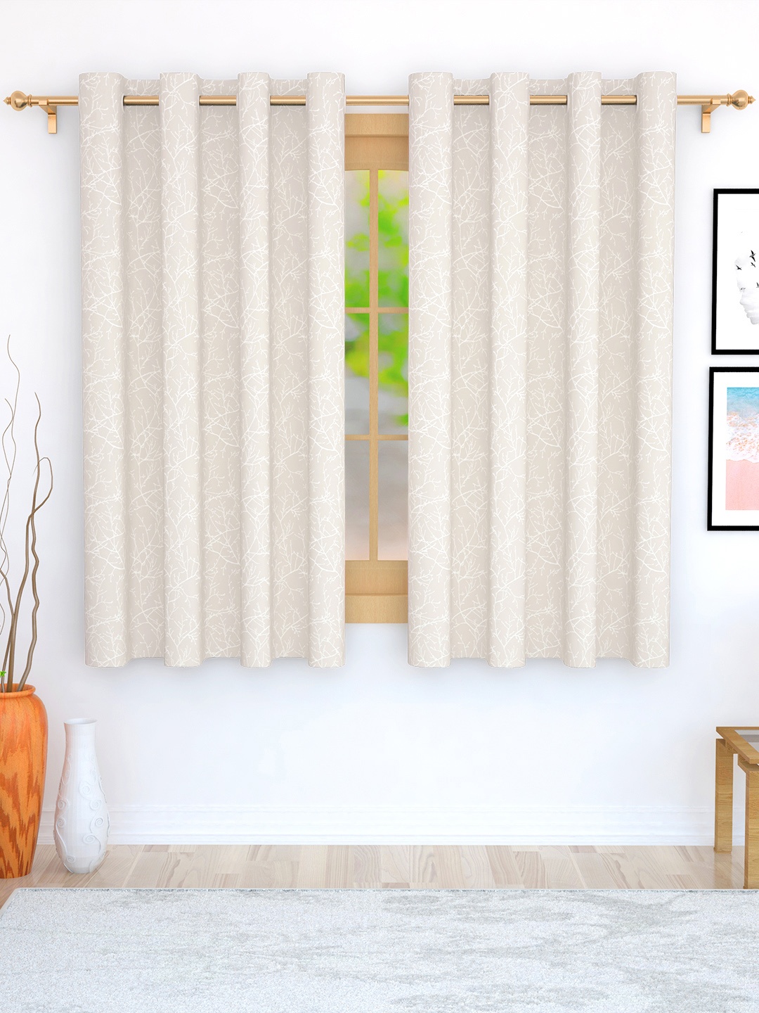 

Story@home Off White Set of 2 Floral Room Darkening Window Curtain