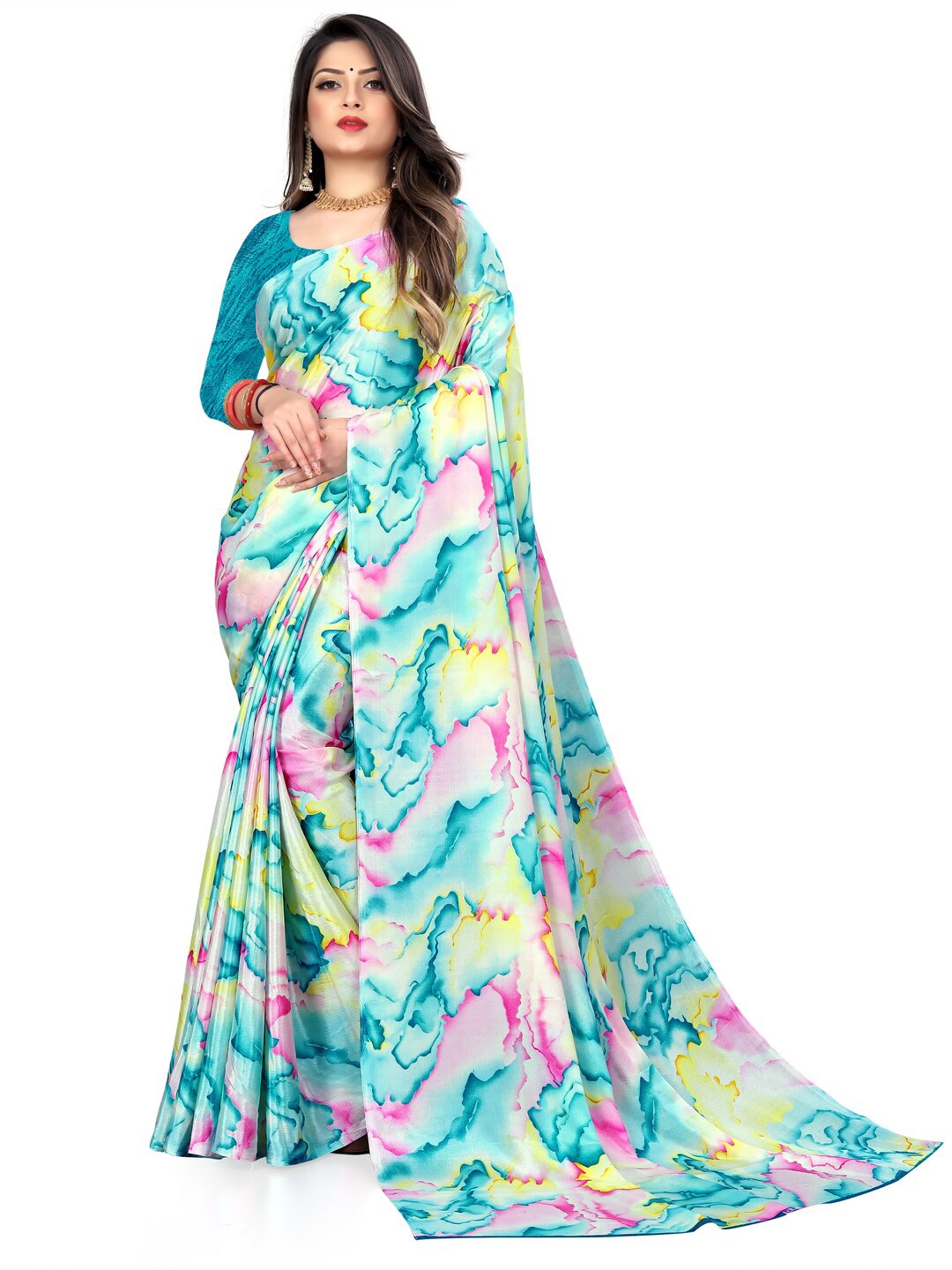 

LAHEJA Blue & Pink Silk Blend Saree