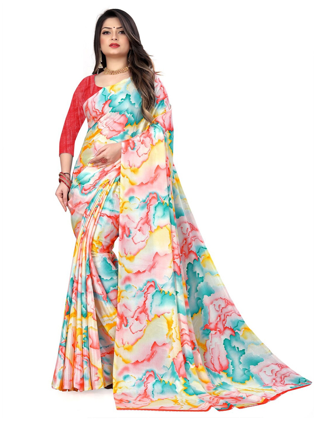 

LAHEJA Pink & Blue Tie and Dye Silk Blend Saree