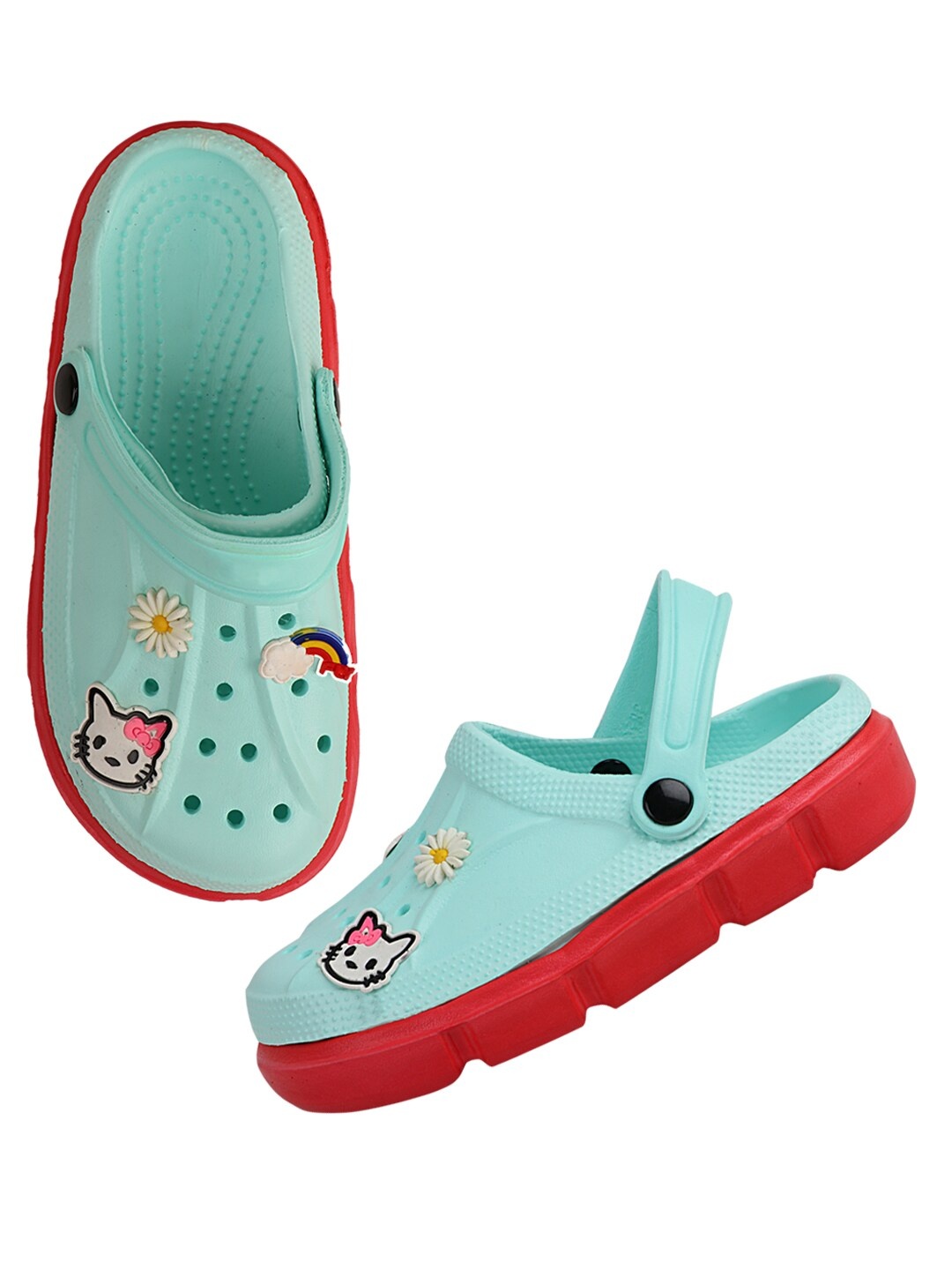 

Try Me Women Turquoise Blue & Red Printed Clogs