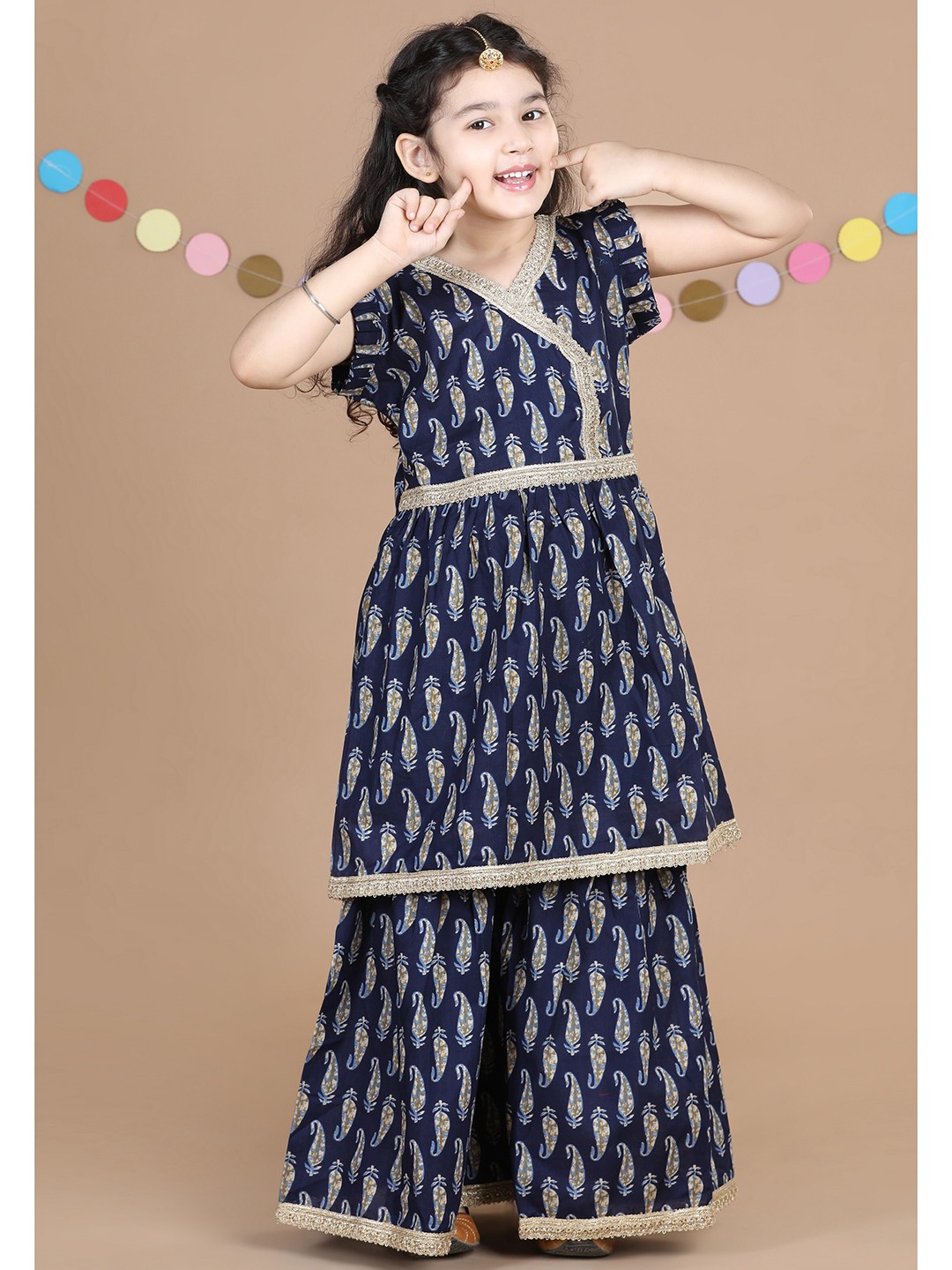 

ADIVA Girls Blue Ethnic Motifs Printed Kurta with Sharara