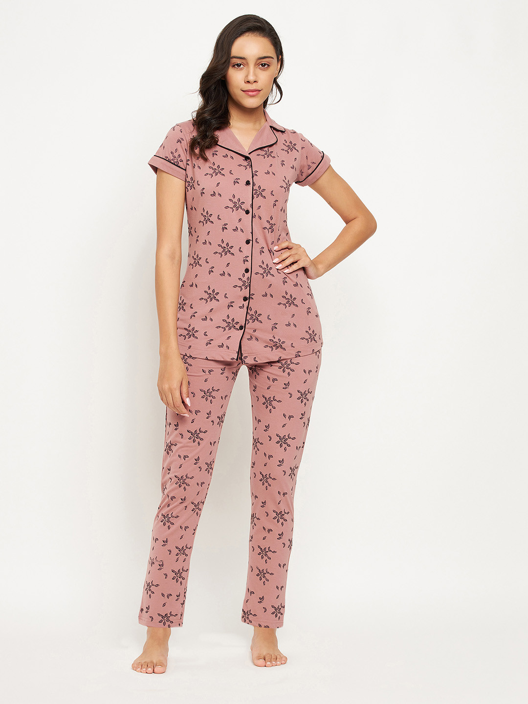 

Okane Women Pink & Black Printed Night suit