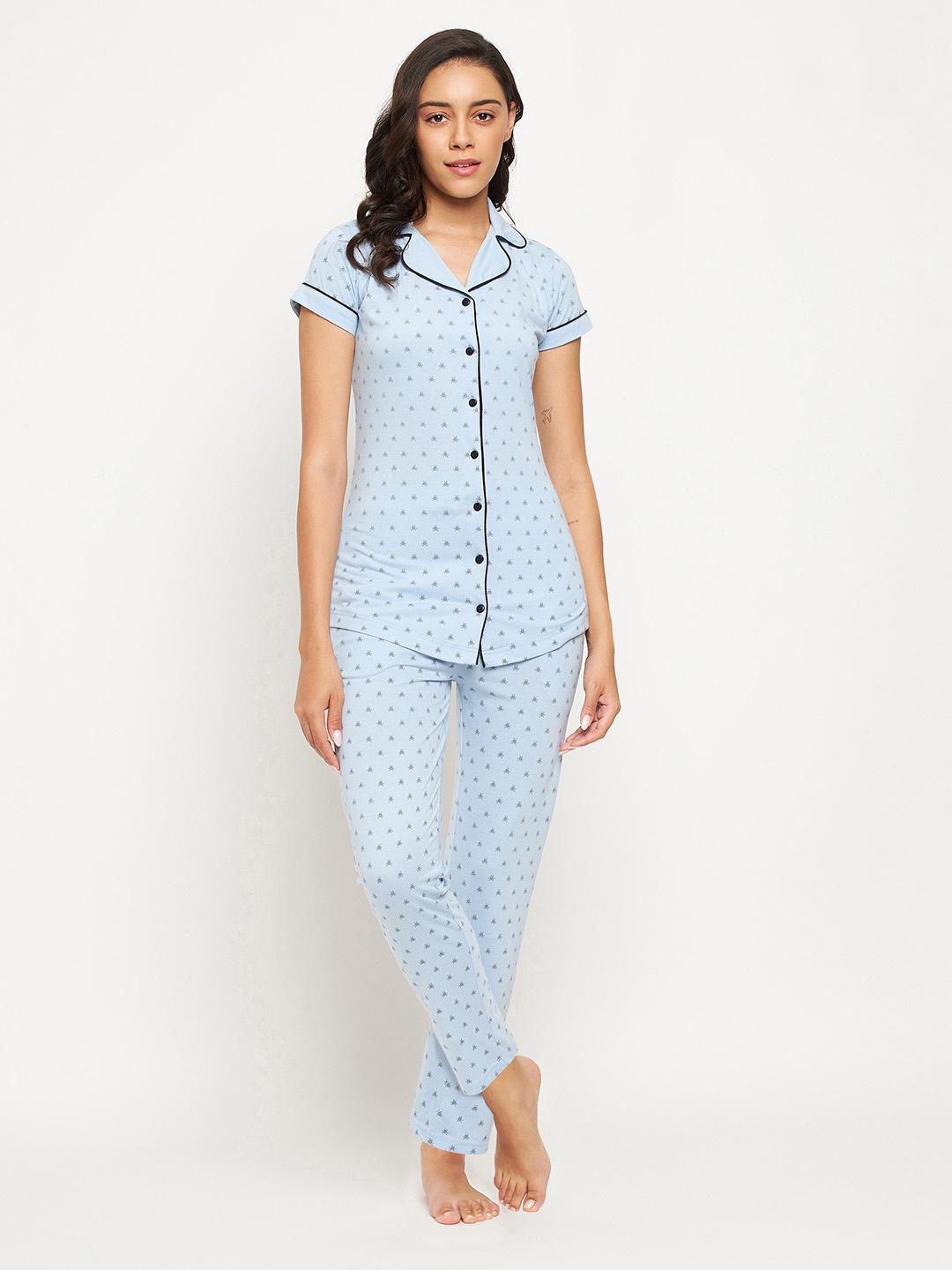

Okane Women Blue Printed Night suit