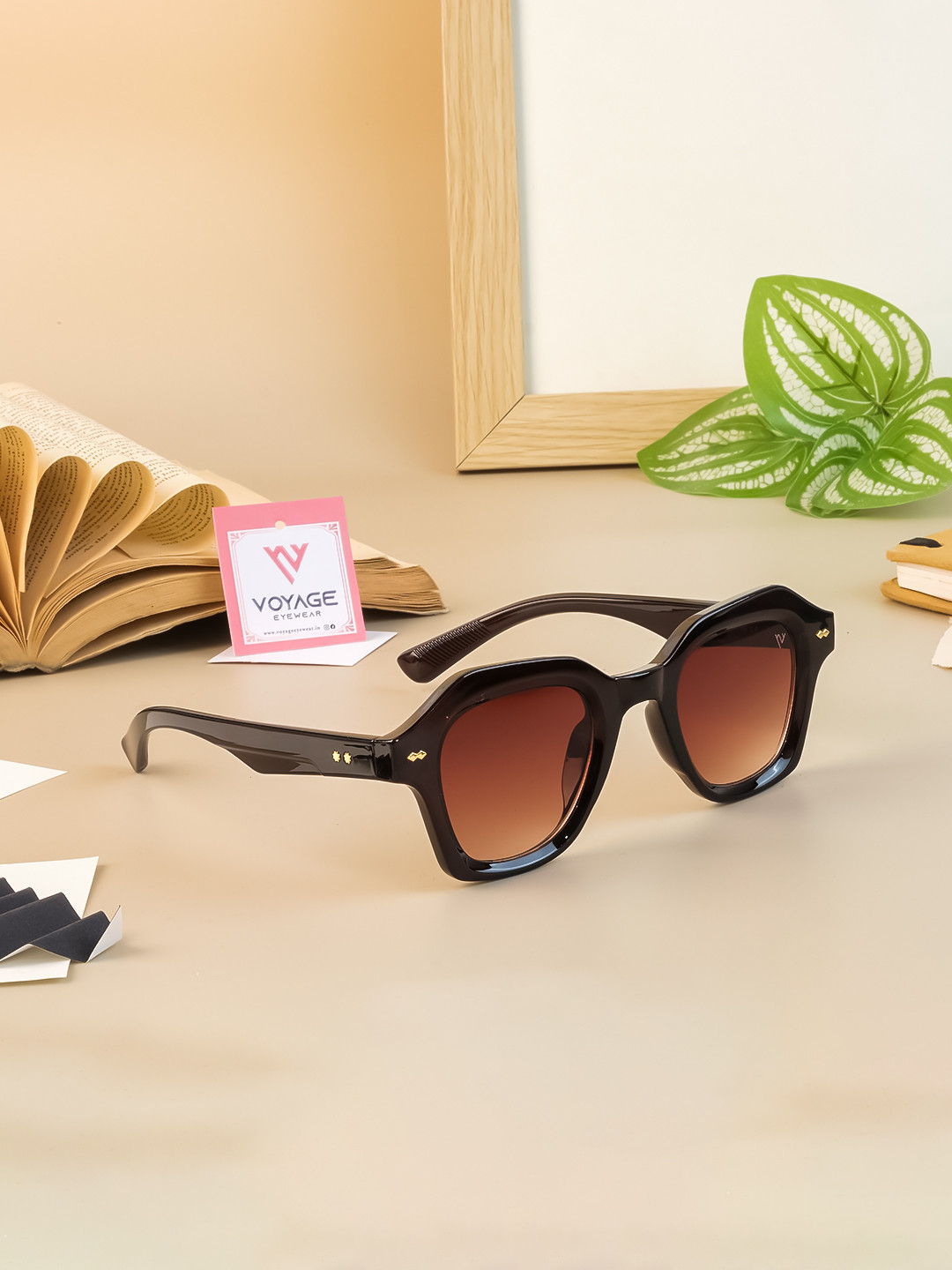 

Voyage Unisex Brown Lens & Black Square Sunglasses with UV Protected Lens 65010MG3839-Brown