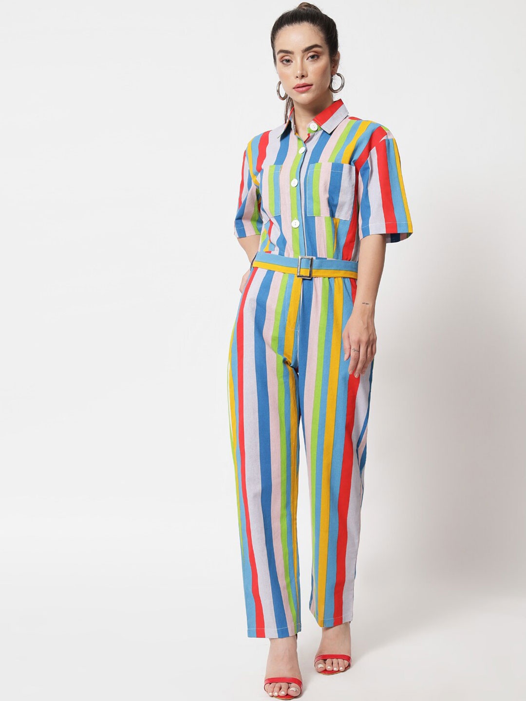

Orchid Blues Red & Green Striped Basic Jumpsuit