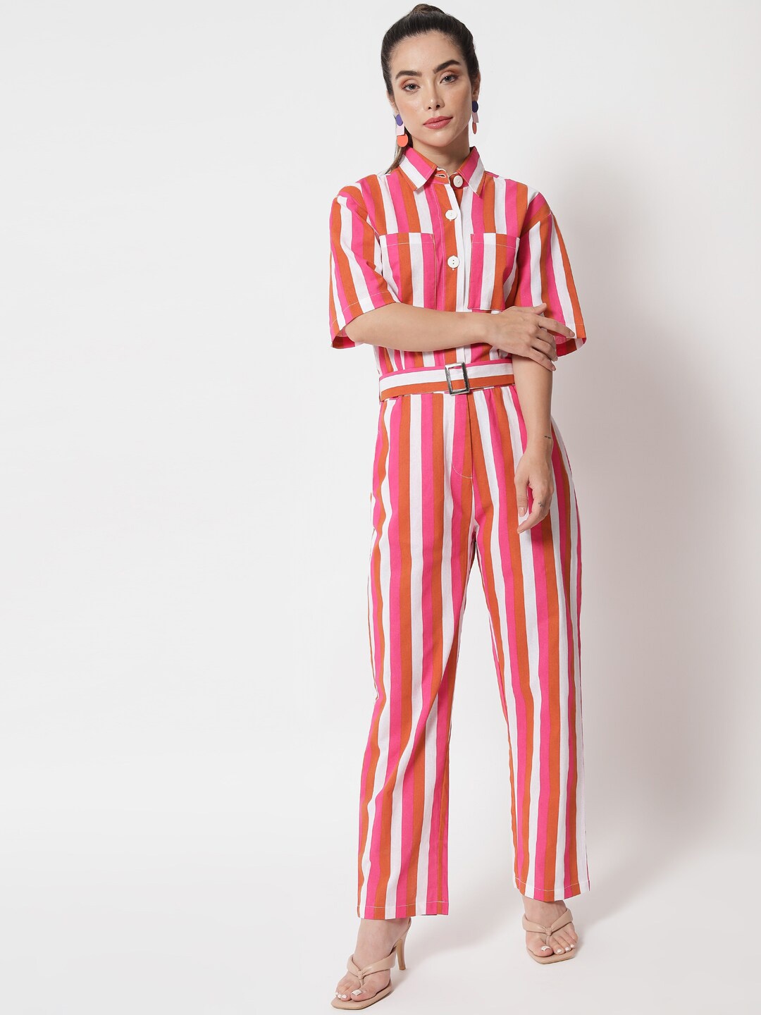 

Orchid Blues Pink & White Striped Basic Jumpsuit