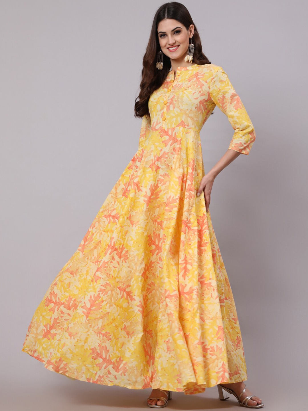 

GULMOHAR JAIPUR Women Yellow Floral Printed Anarkali Kurta