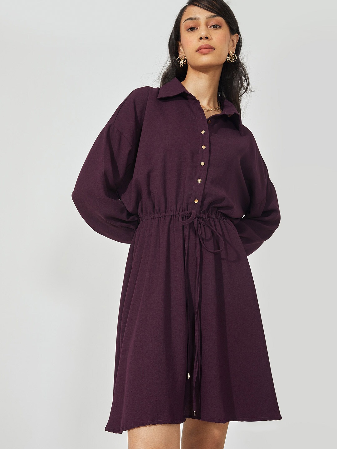 

The Label Life Magenta Drawstring Shirt Dress