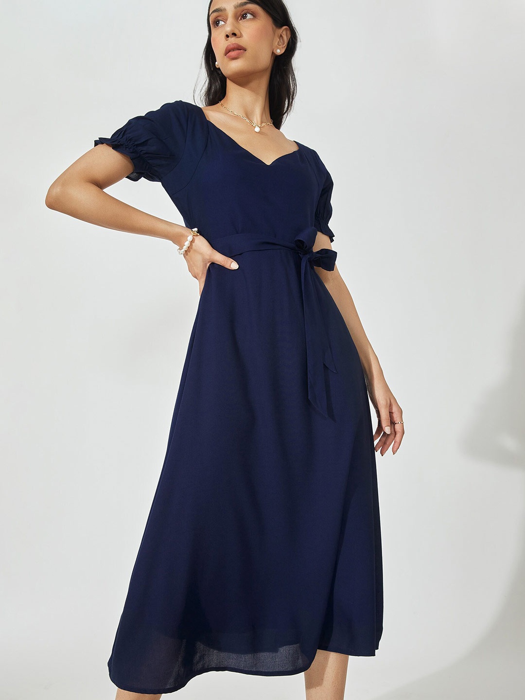 

The Label Life Women Blue Ruffle Sleeve A-Line Midi Dress