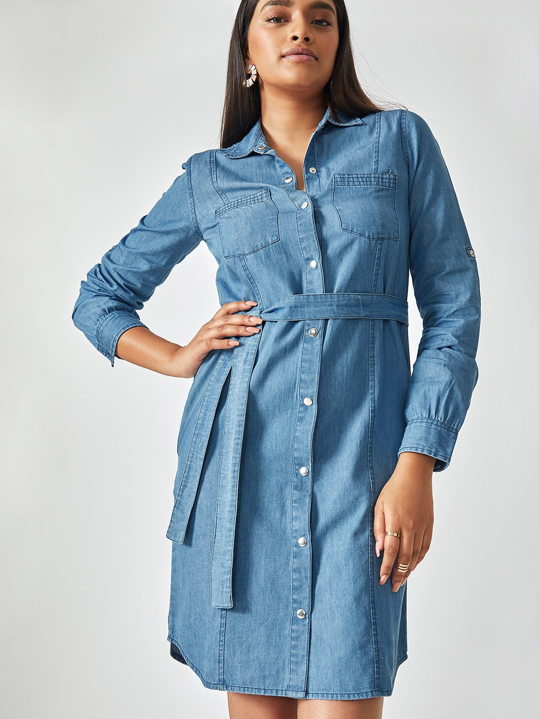 

The Label Life Blue Denim Mini Shirt Dress