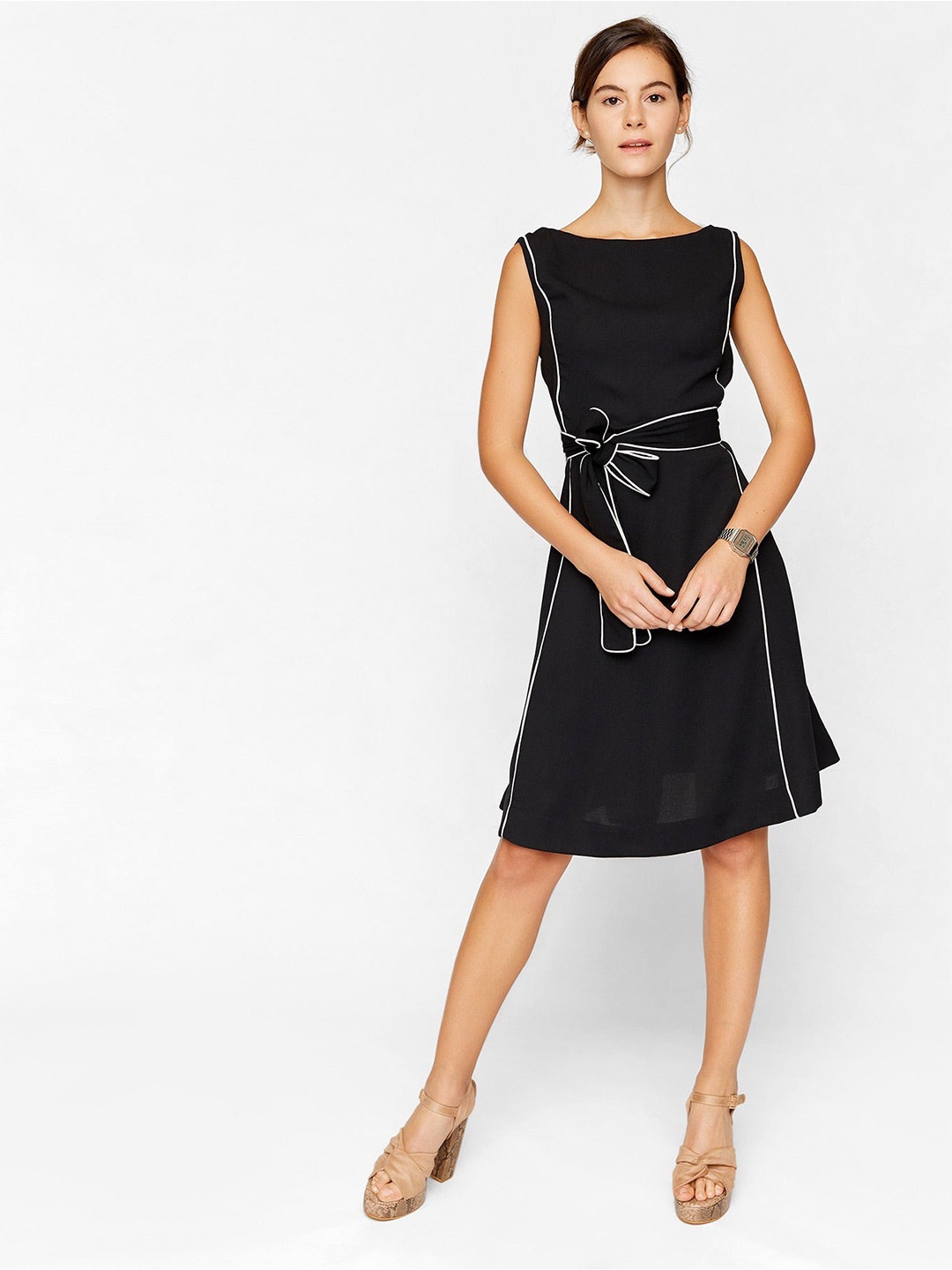 

The Label Life Black Monochrome Belted Skater Dress