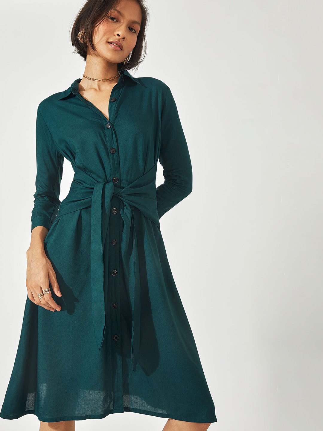 

The Label Life Teal Front Tie Shirt Dress