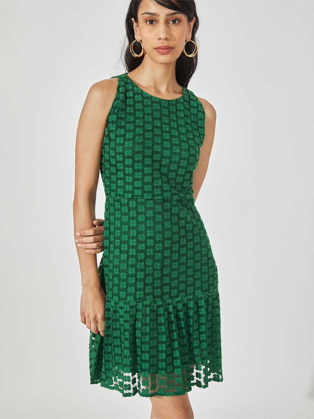 

The Label Life Bottle Green Embroidered Tiered Dress