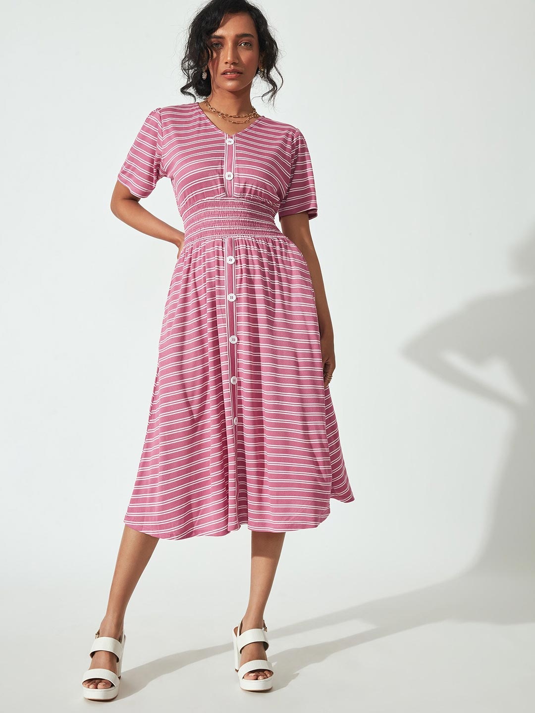 

The Label Life Pink Striped Smocked Dress