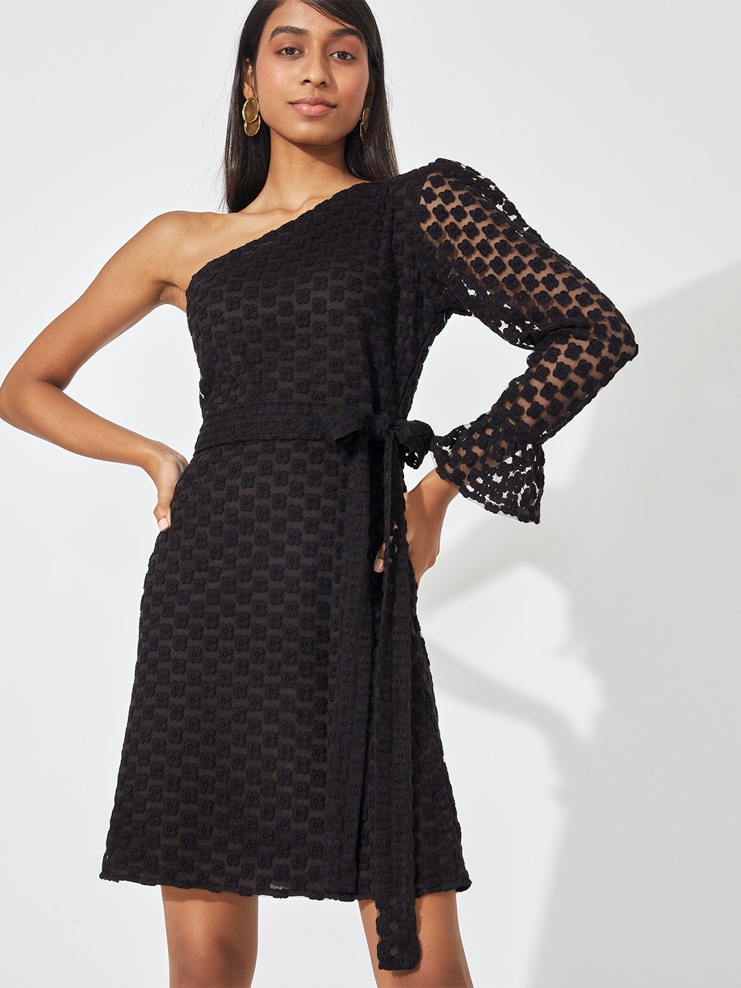 

The Label Life Black Embroidered One Shoulder Dress