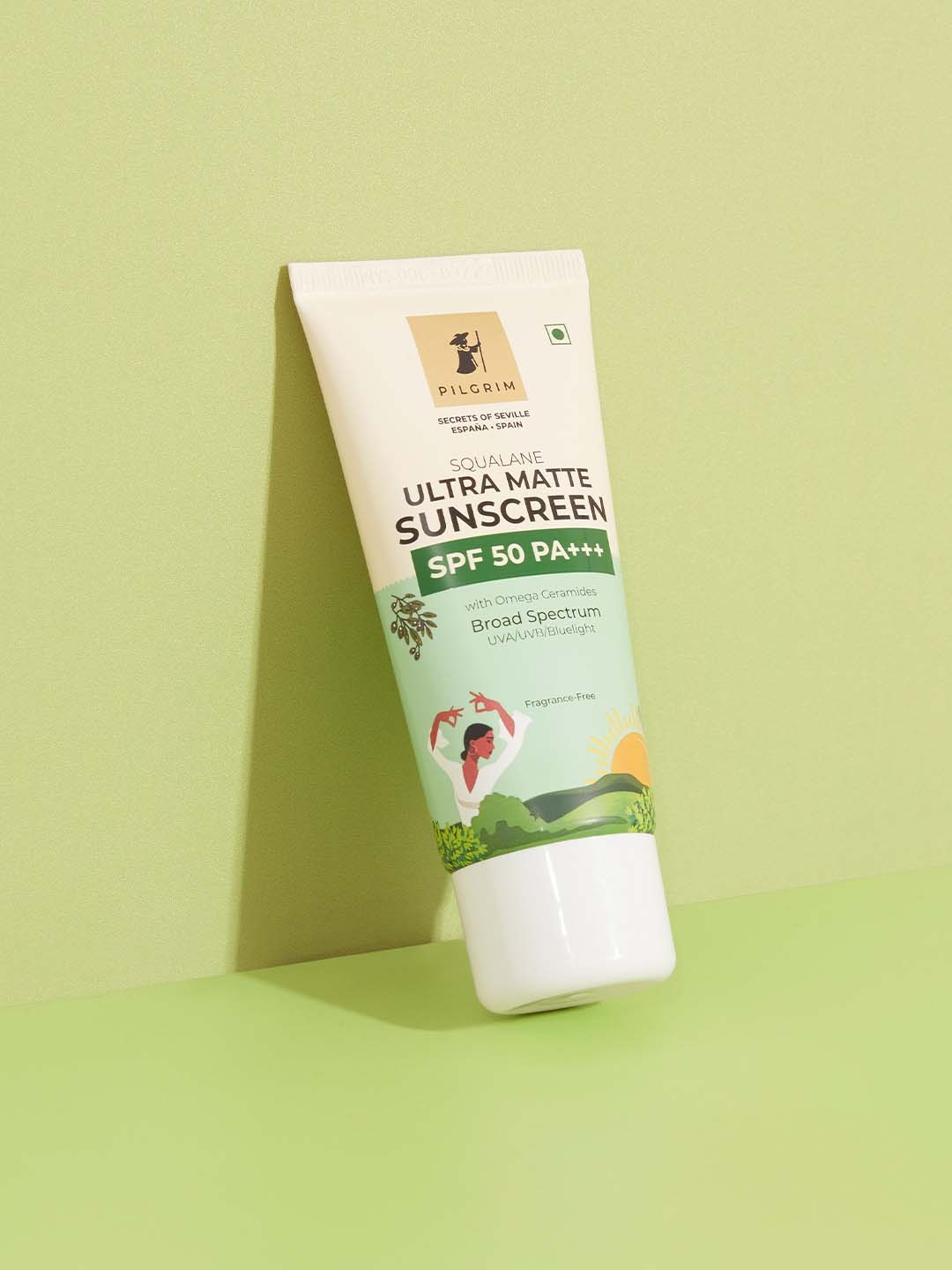 

Pilgrim Squalane Ultra Matte Broad-Spectrum Sunscreen SPF 50 PA+++ with Omega Ceramides 50 g, Green