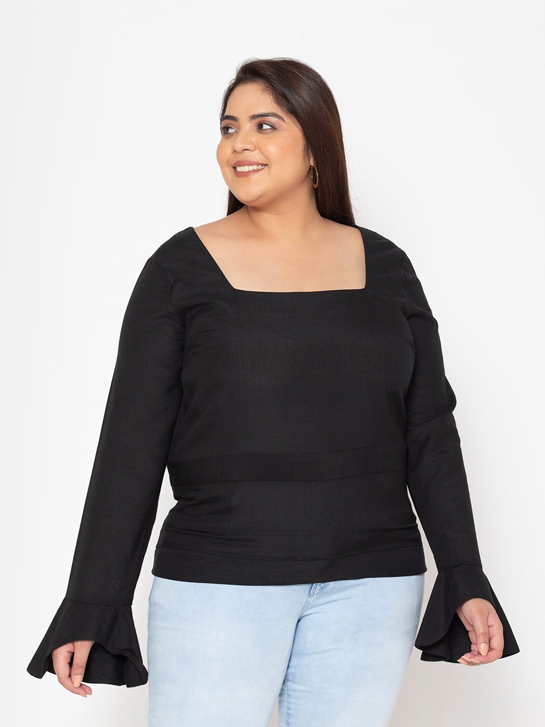 

Womauraa Plus Size Women Black Square Neck Cotton Top