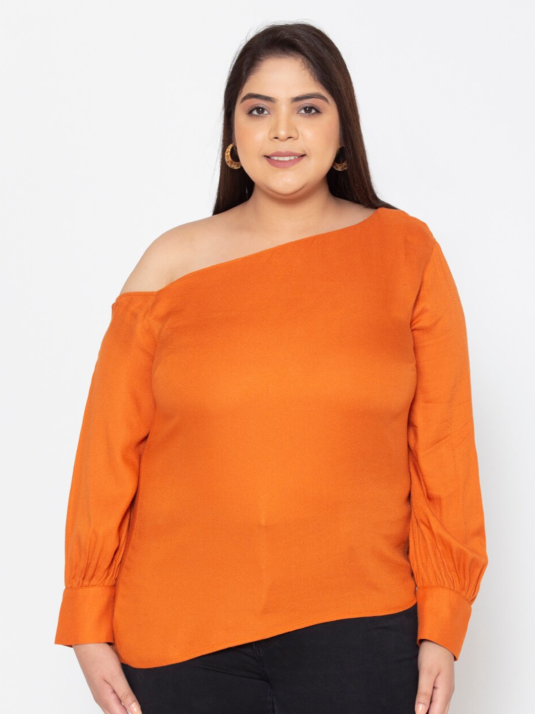 

Womauraa Plus Size Woman Orange One Shoulder Top