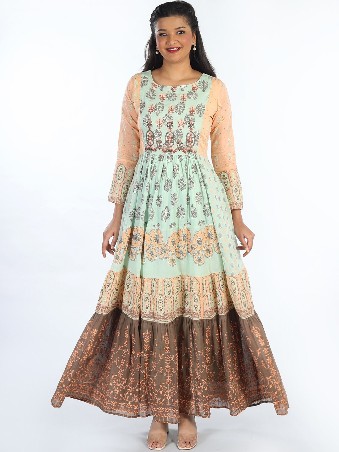 

taruni Women Green & Brown Ethnic Motifs Printed Anarkali Kurta