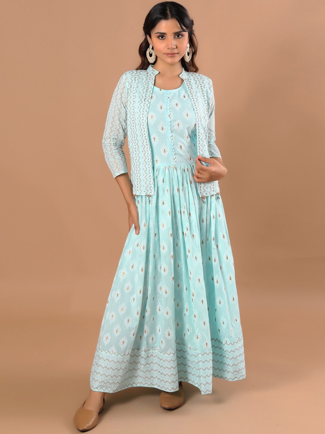 

taruni Women Blue & White Ethnic Motifs Printed Anarkali Kurta