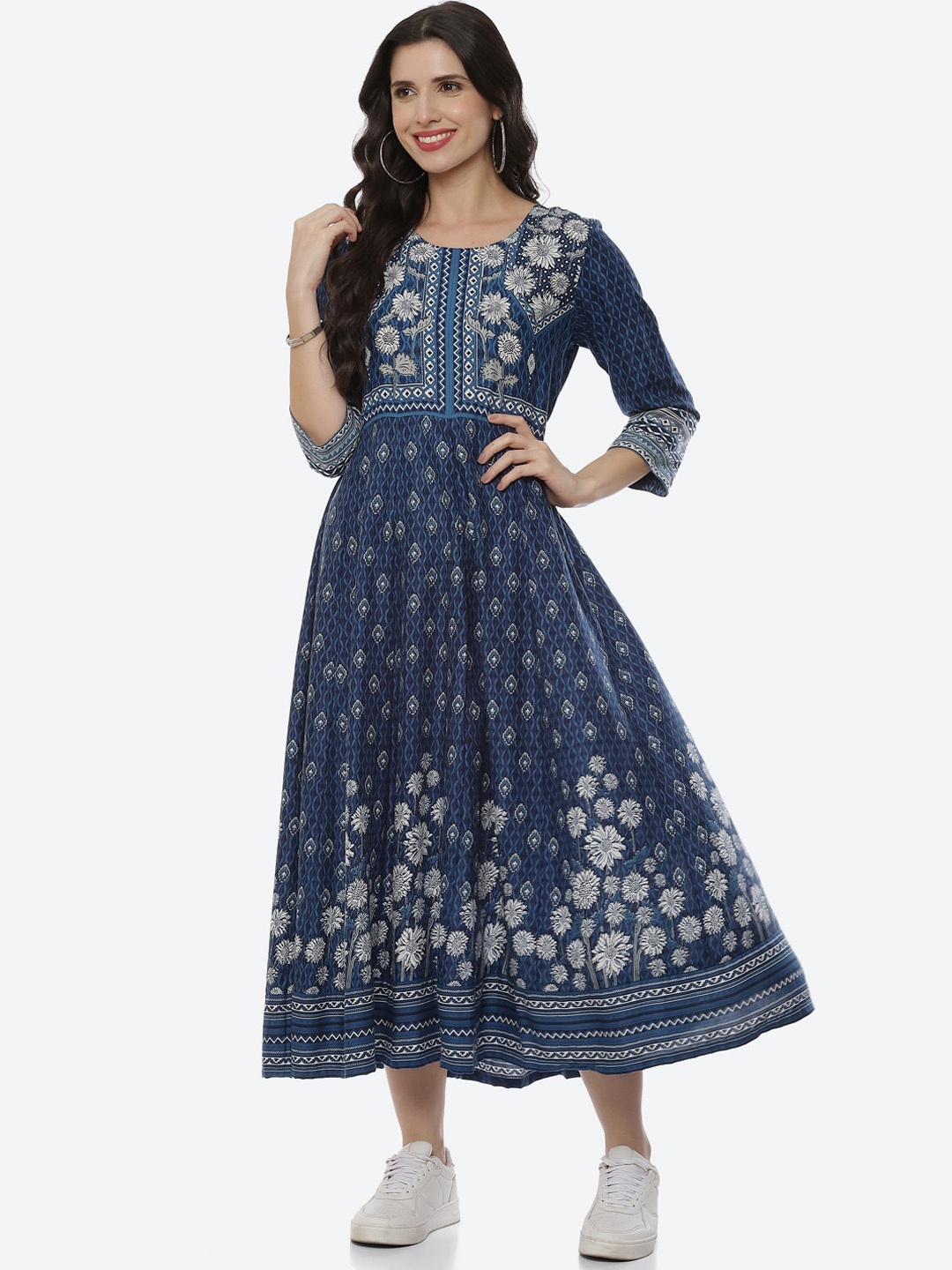 

Rangriti Women Blue Ethnic Motifs Printed Anarkali Kurta