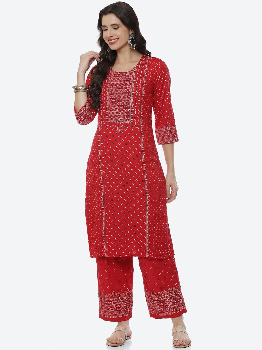 

Rangriti Women Red Ethnic Motifs Printed Thread Work Kurta