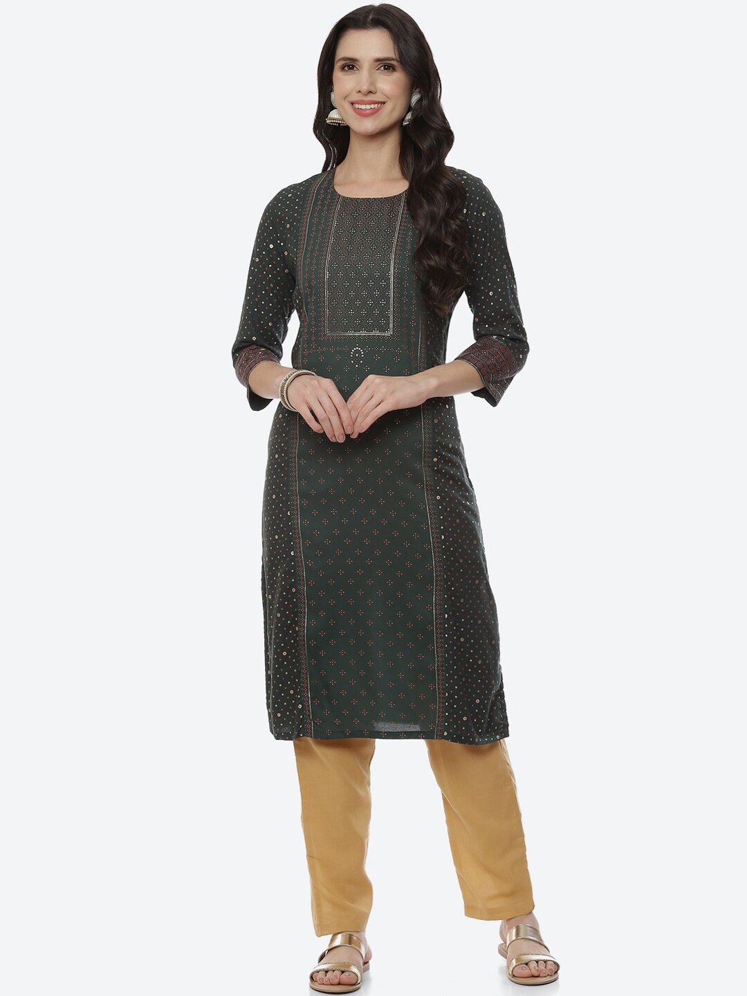 

Rangriti Women Green & Red Ethnic Motifs Printed Kurta