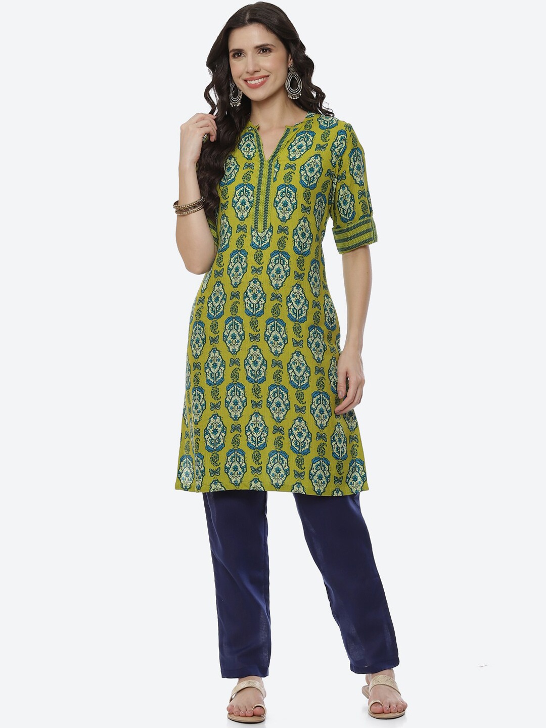 

Rangriti Women Green & Blue Ethnic Motifs Printed Kurta