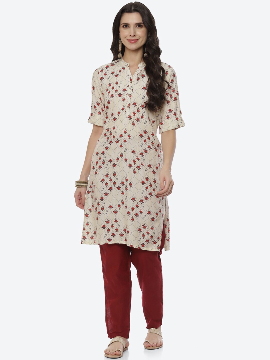 

Rangriti Women Off White Floral Printed Kurta