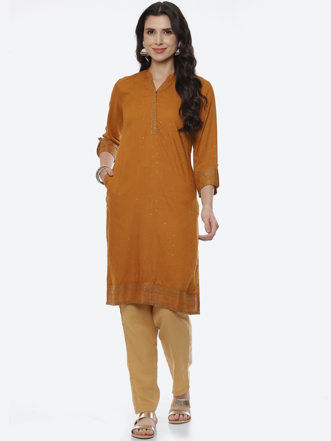 

Rangriti Women Mustard Yellow Ethnic Motifs Kurta