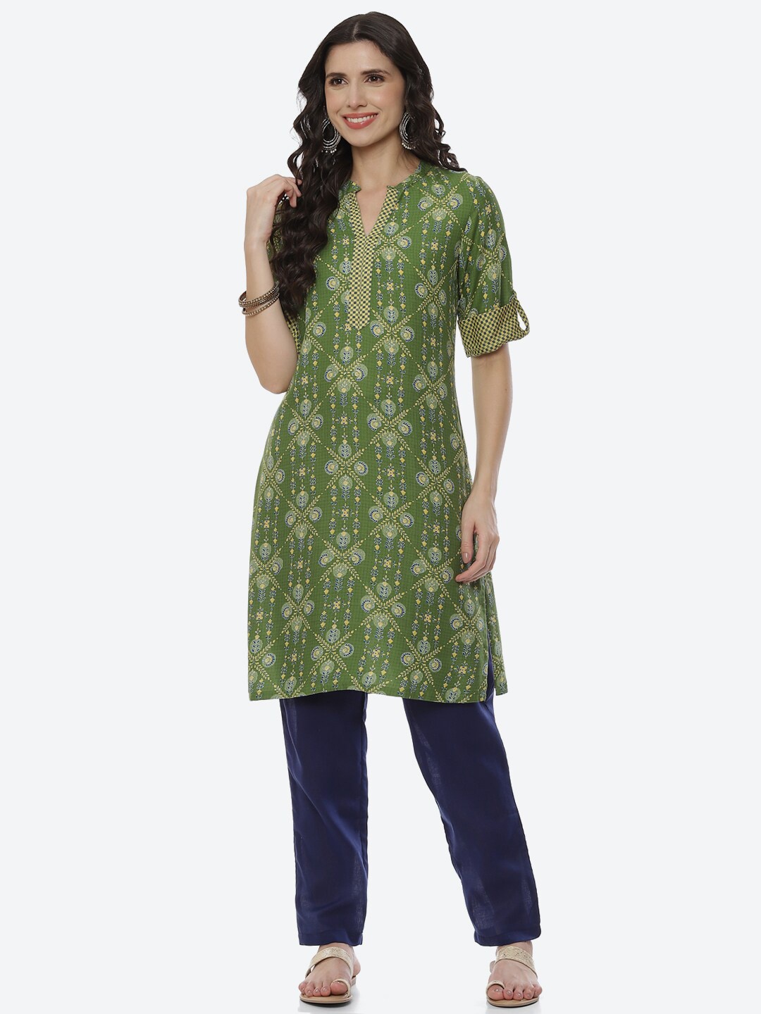 

Rangriti Women Lime Green Ethnic Motifs Printed Kurta