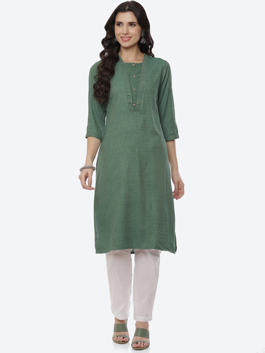 

Rangriti Women Green Straight Kurta