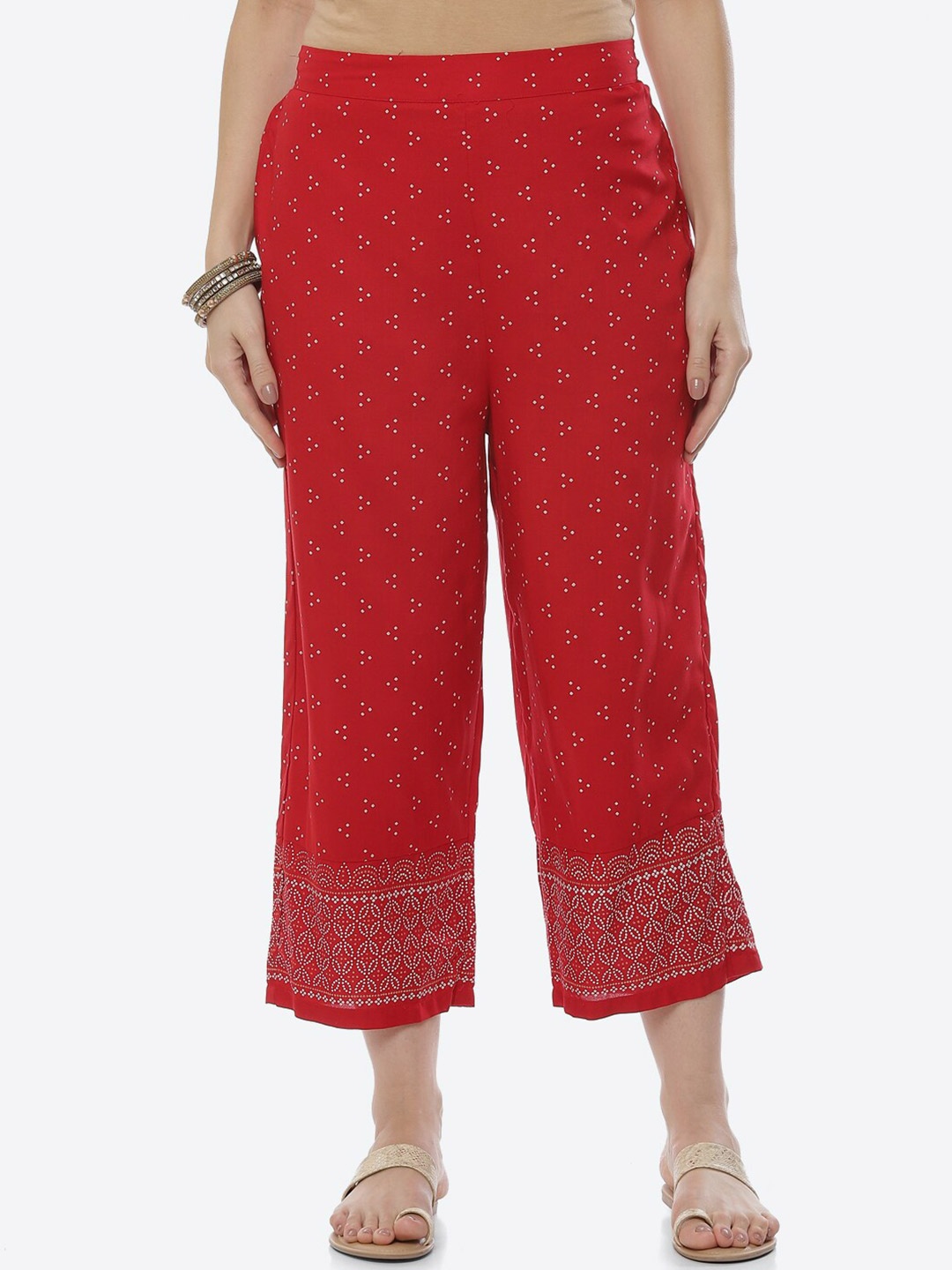 

Rangriti Women Red & White Ethnic Palazzos