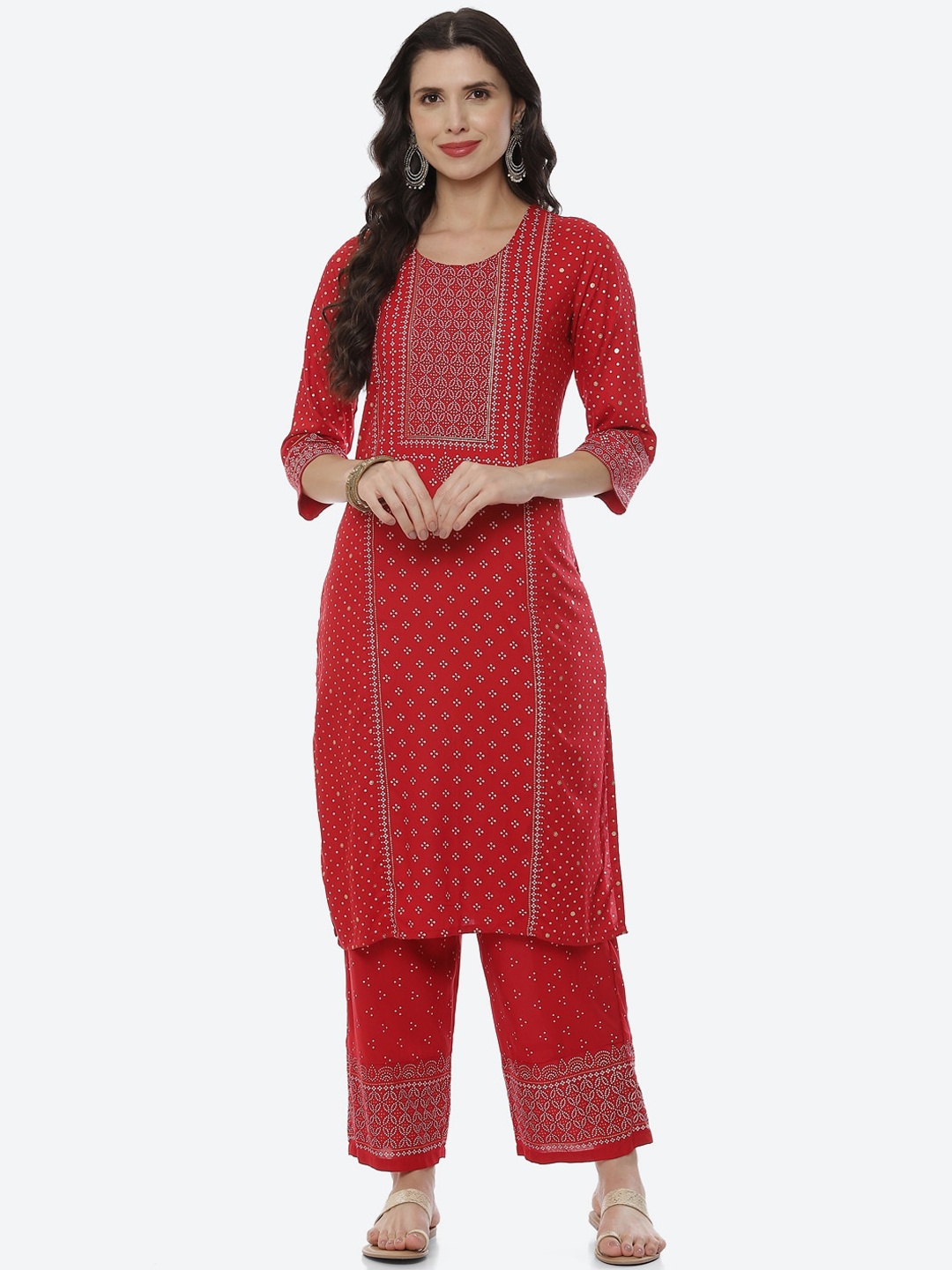 

Rangriti Women Red Geometric Printed Thread Work Kurta