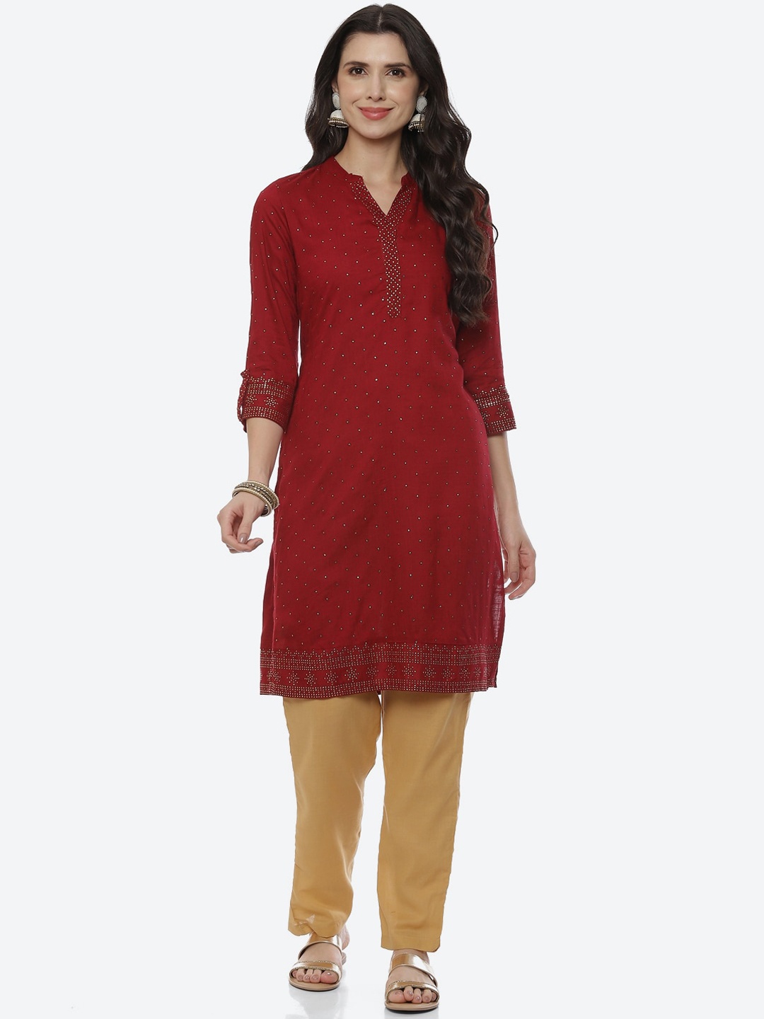 

Rangriti Women Maroon Embellished Kurta