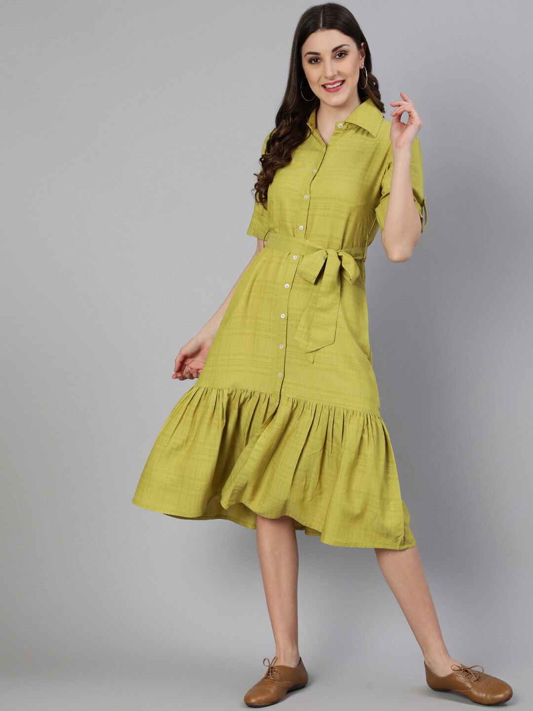 

Jaipur Kurti Green Shirt Midi Dress