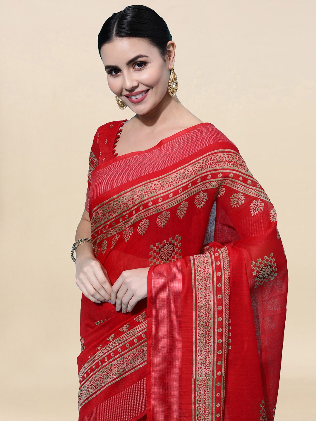 

SIRIL Red & Brown Ethnic Motifs Saree