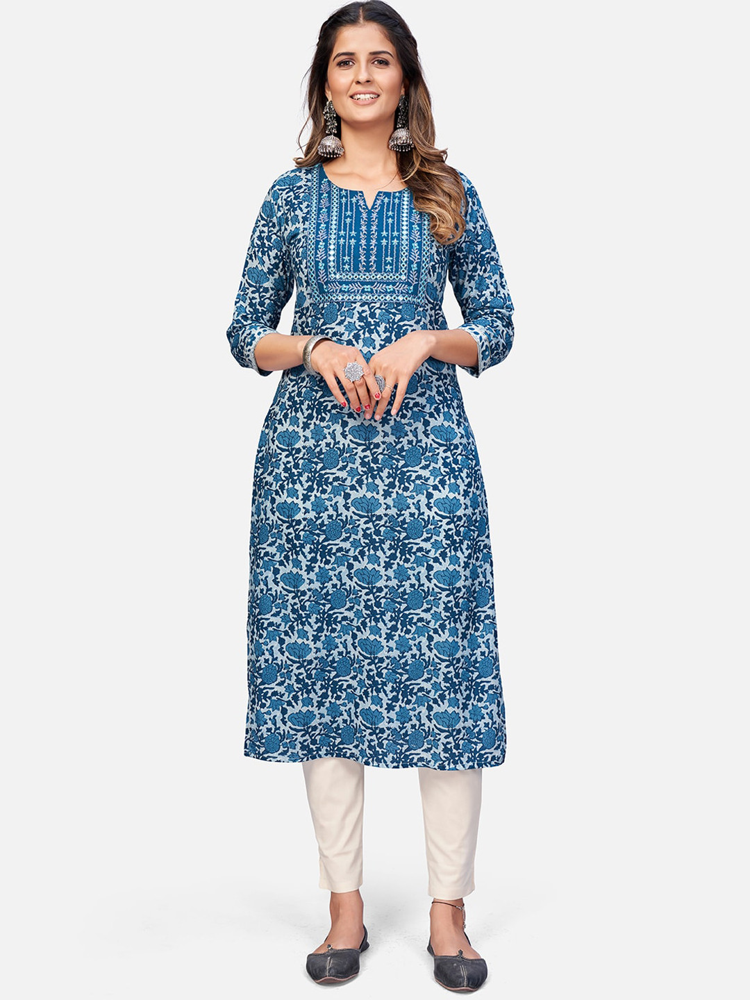 

Vbuyz Women Blue Floral Printed Kurta