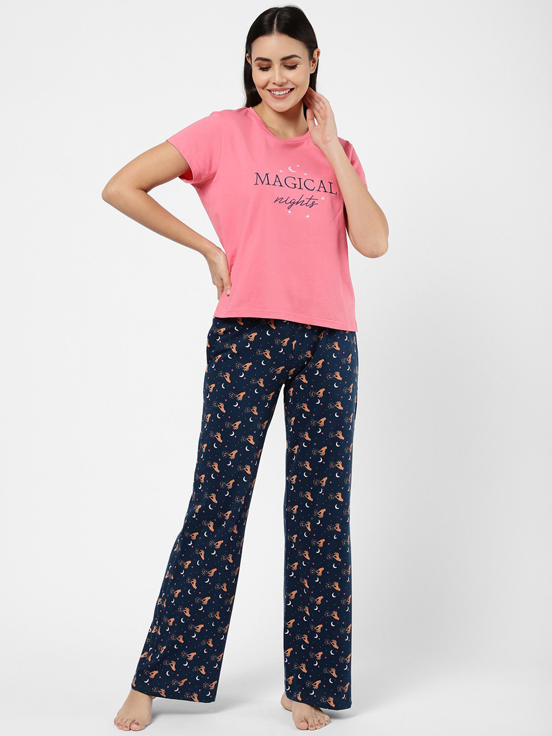 

Sweet Dreams Women Pink & Blue Printed Night suit