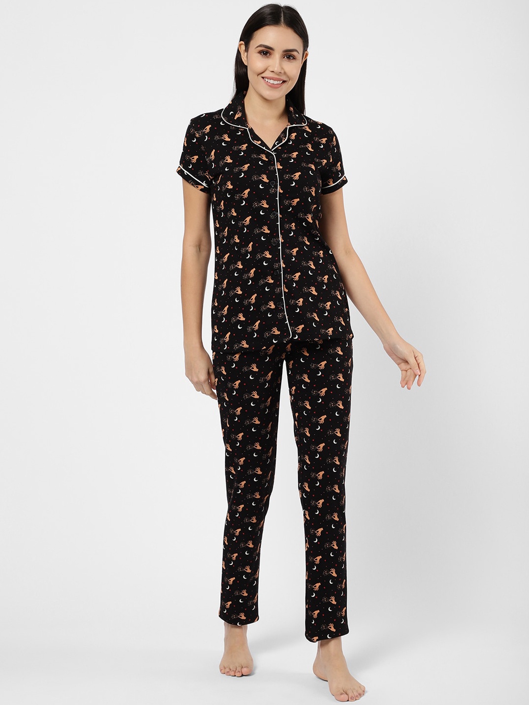 

Sweet Dreams Women Black & Orange Printed Night suit