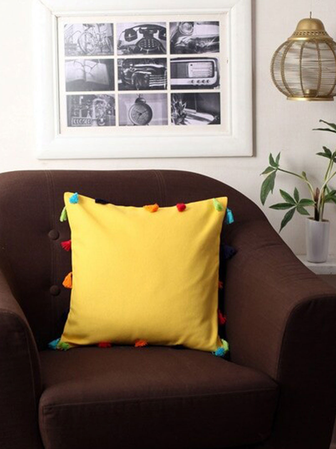 

Lushomes Yellow & Blue Set of 5 Square Cushion Covers