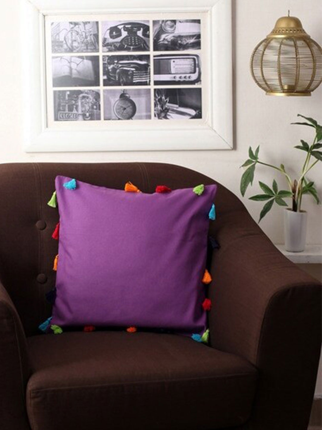 

Lushomes Purple Set of 5 Square Cushion Covers with Tassels