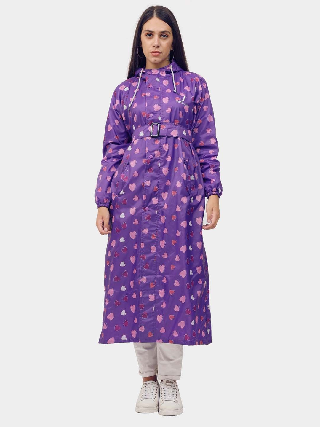 

FabSeasons Women Plus Size Purple Printed Reversible Rain Jacket