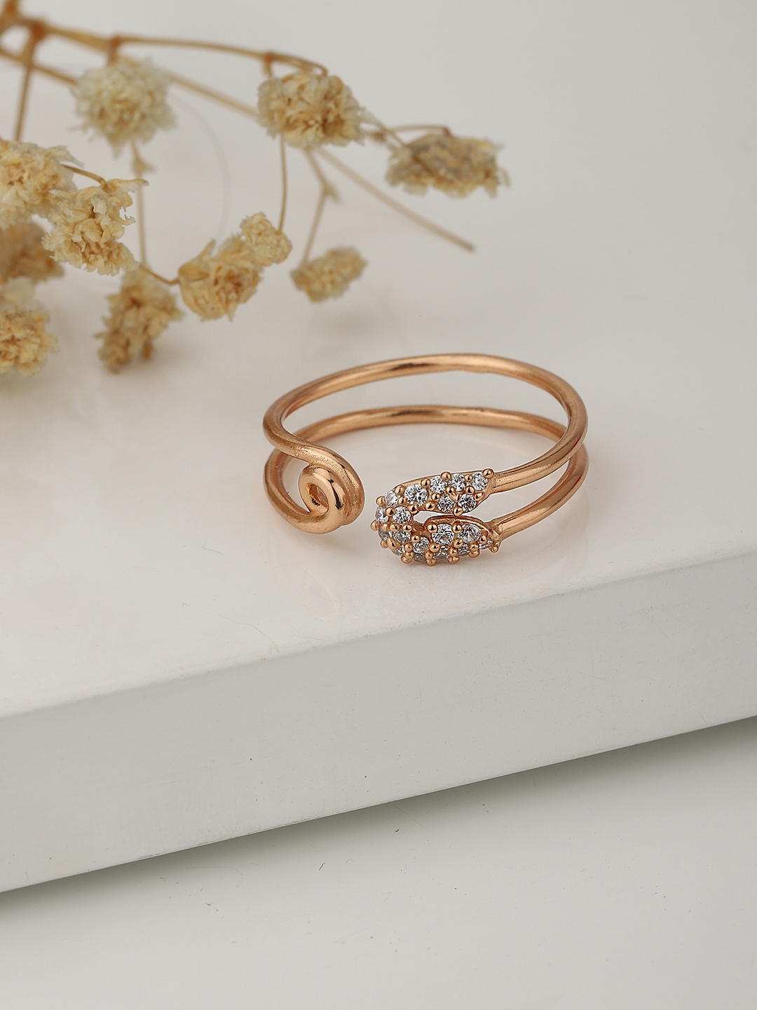 

Carlton London Rose Gold-Plated Handcrafted CZ-Studded Adjustable Finger Ring