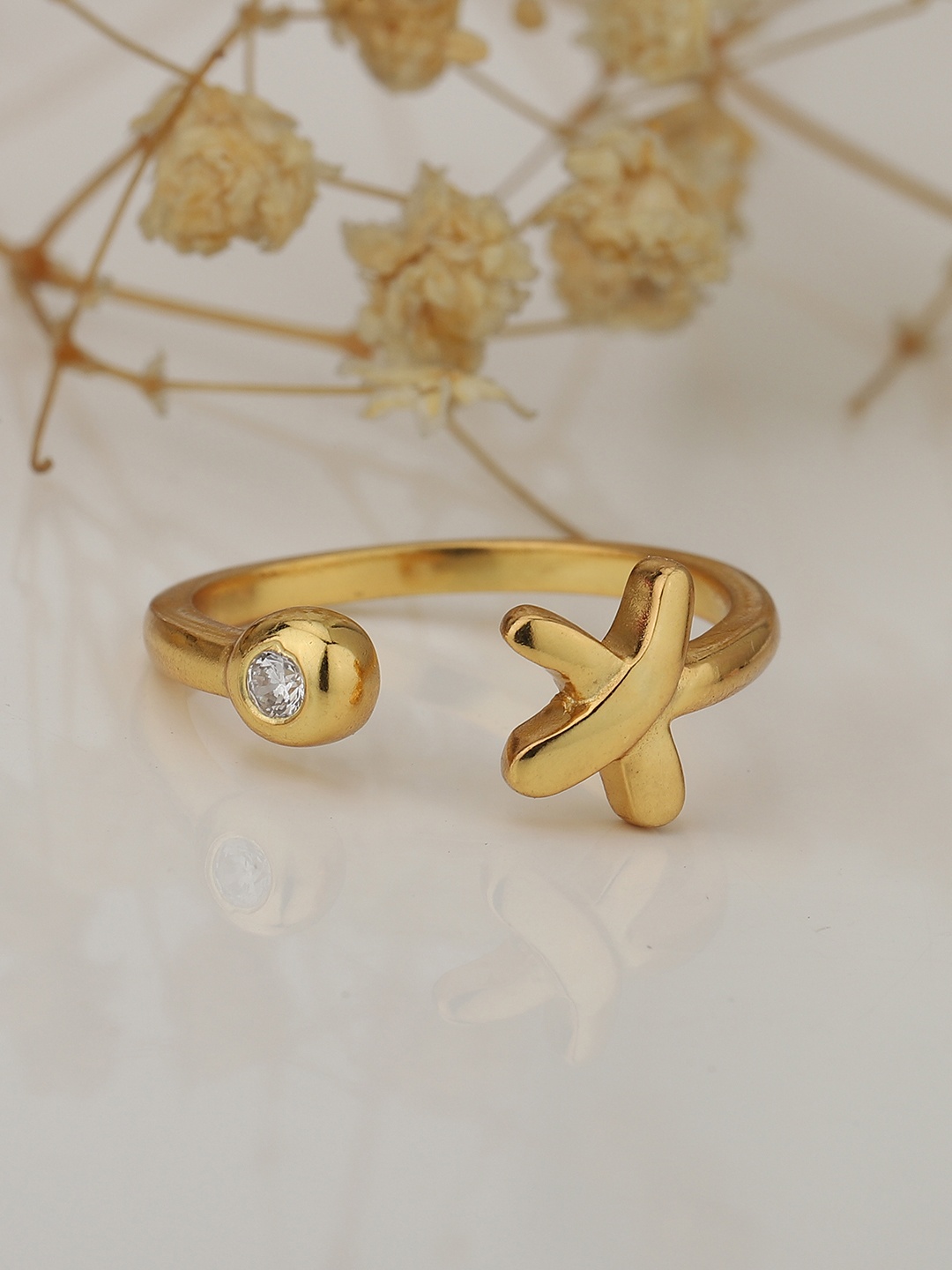 

Carlton London Gold-Plated Handcrafted CZ-Studded Adjustable Finger Ring