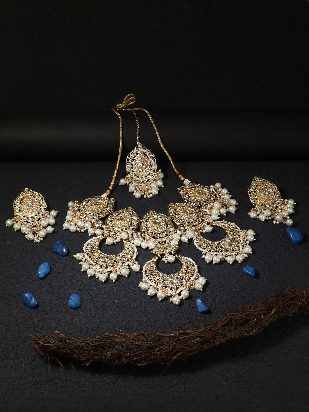 

Adwitiya Collection 24CT Gold-Plated White Stone-Studded Pearl Beaded Jewellery Set