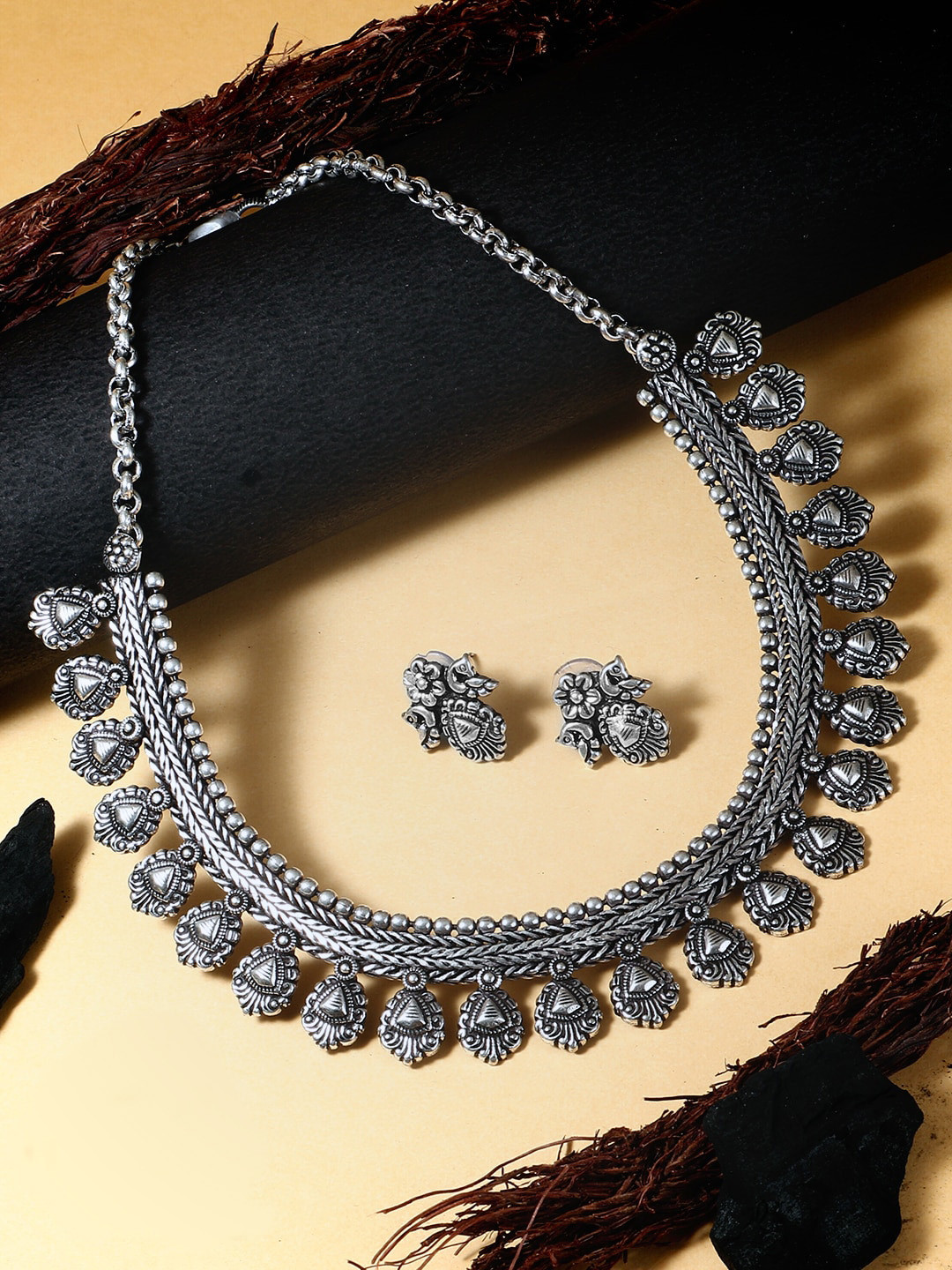 

Adwitiya Collection Oxidised Silver-Plated Jewellery Set