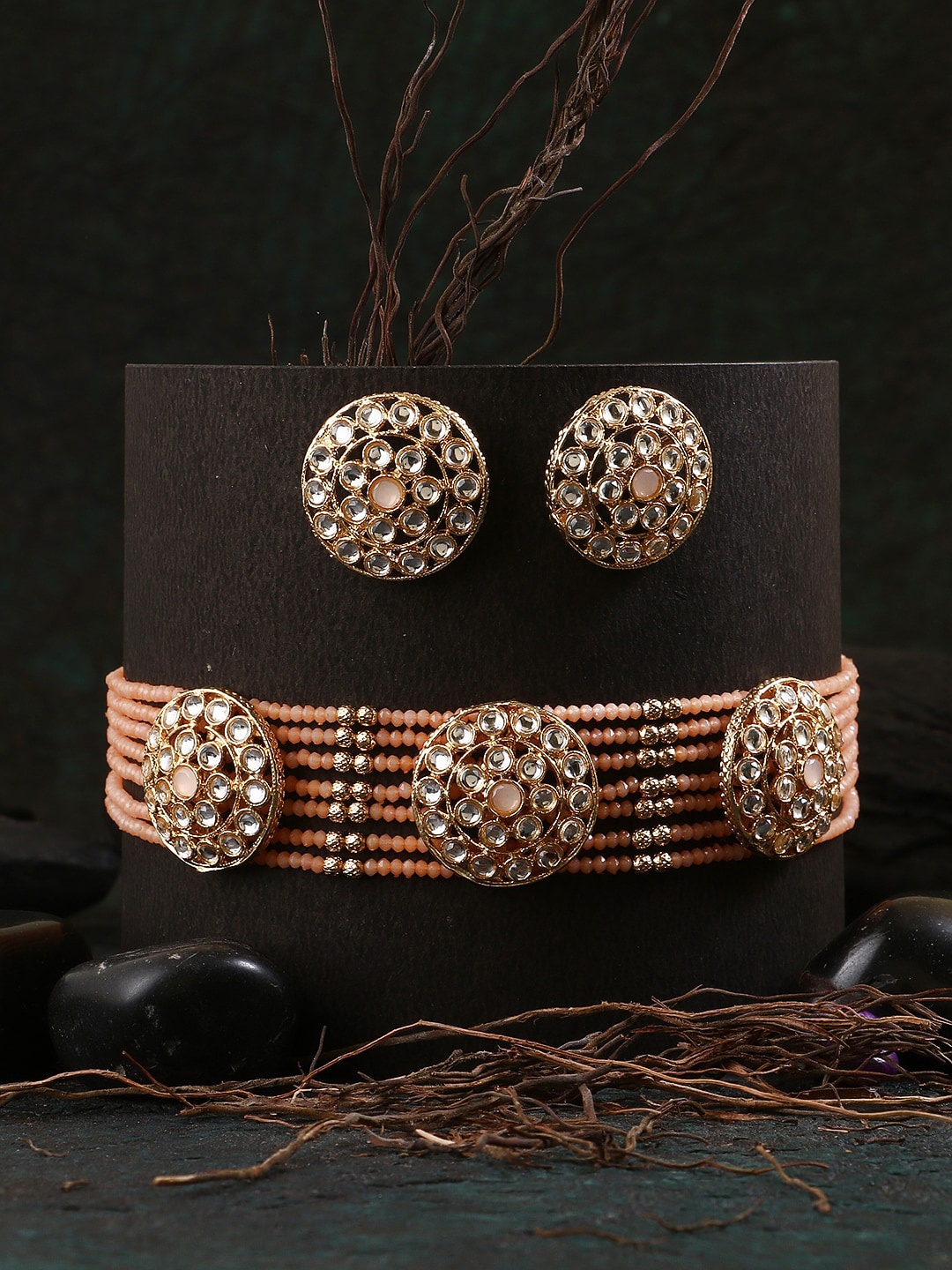 

Adwitiya Collection 24CT Gold-Plated Gold-Toned Kundan-Studded Choker Jewellery Set