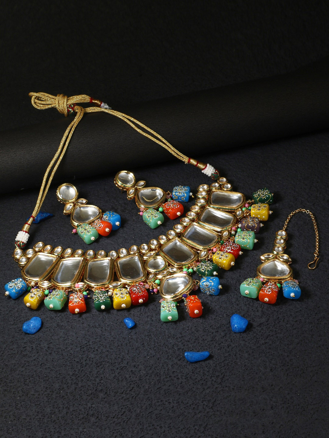 

Adwitiya Collection 24CT Gold-Plated Pearl & Kundan Studded Jewellery Set